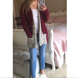 Open front sweater with braided edges